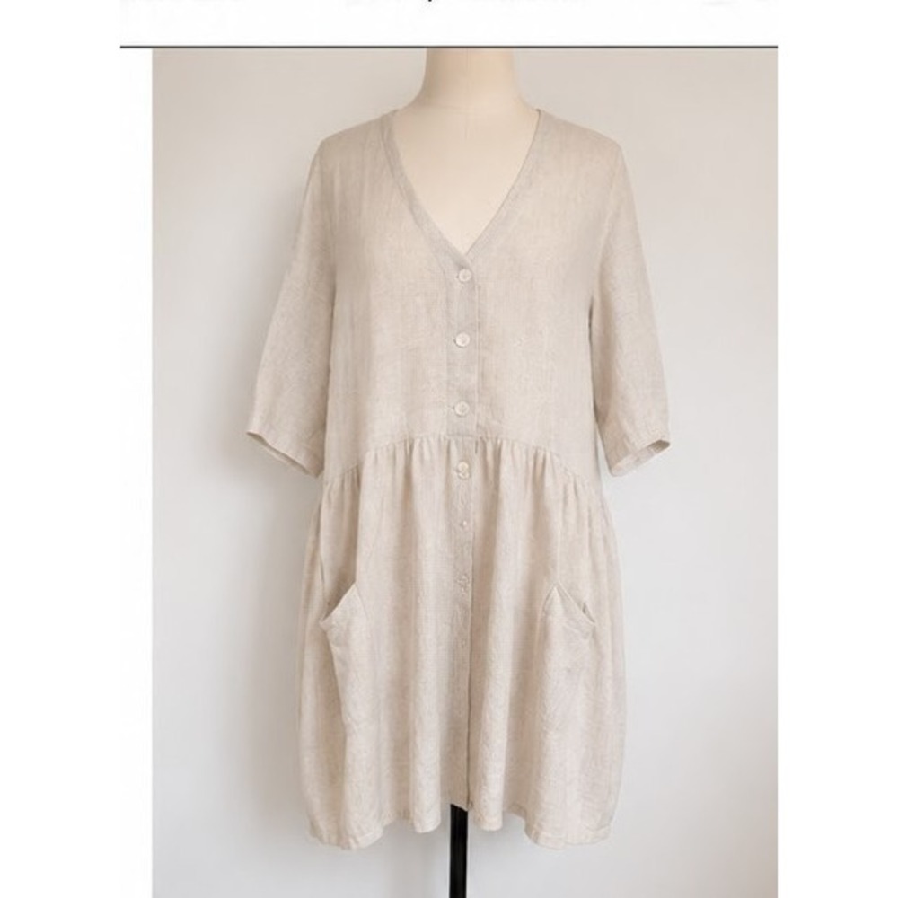 Princess Polly Oversized Beige Babydoll Dress Linen-look Lagenlook Preppy Cotton - Picture 3 of 8